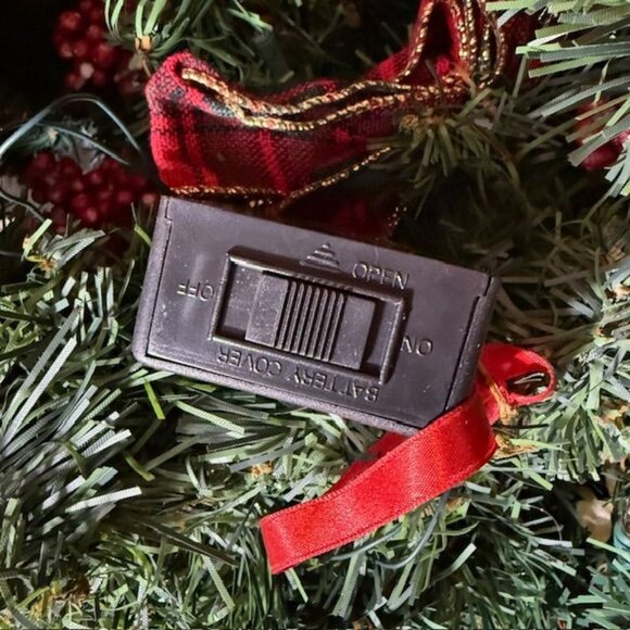 2pc 20" Red Tartan Plaid Bow White Flower Wreath Matching 18ft Pinecone Garland - Picture 12 of 14